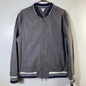 Mens Merona Linen Blend Varsity Bomber Jacket Full Zip M Cotton‎ Linen